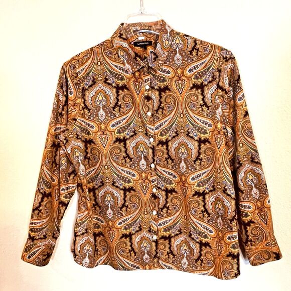 Lands' End Women's Size 14 Multi-Color Paisley Long Sleeve Button-Front Shirt - Picture 1 of 7